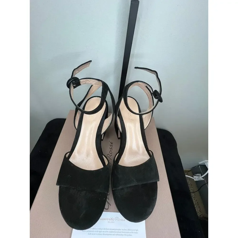 Gianvito Rossi Alma Black Suede Platform Sandals Heels EU 35 NIB
